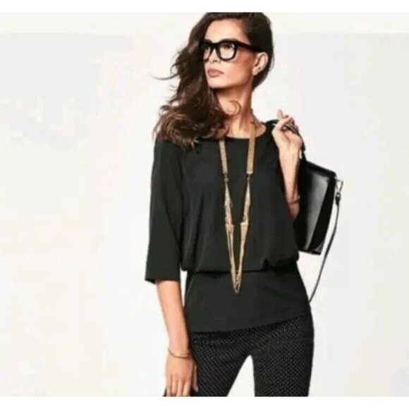 CAbi Women's Top Size Large Black Indulgence 3/4 Sleeve Blouse Top Style 5205 - Picture 2 of 10